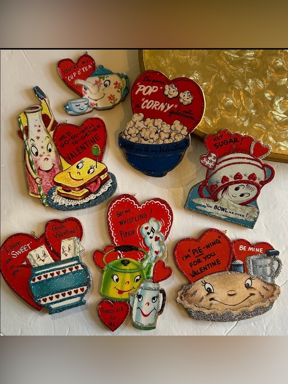 Handmade retro wooden Valentine’s Day ornament decorations x7